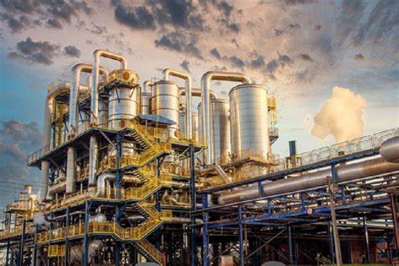 Refinery processing units at dusk