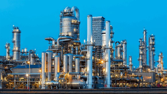 Petrochemical refinery at night